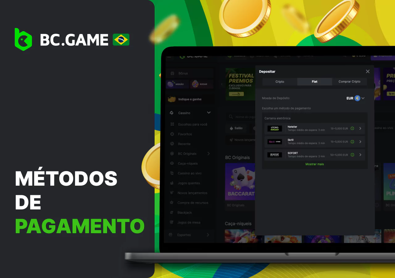 Métodos de pagamento disponíveis no BC Game Brasil